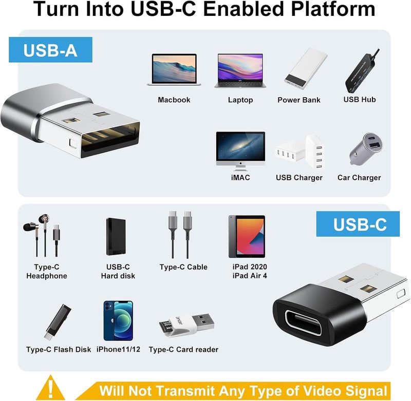 BaseNew Store USBC Adapters 8 Pack,Type C to USB Adapter,USBC USBA Male Female Adaptor,C to USB 3.0 OTG Converter for iPhone 15 14 13,MacBook,iPad,Charger,Black - Image 3